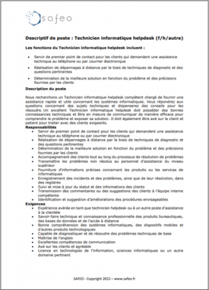 Fiche de Poste Technicien Helpdesk